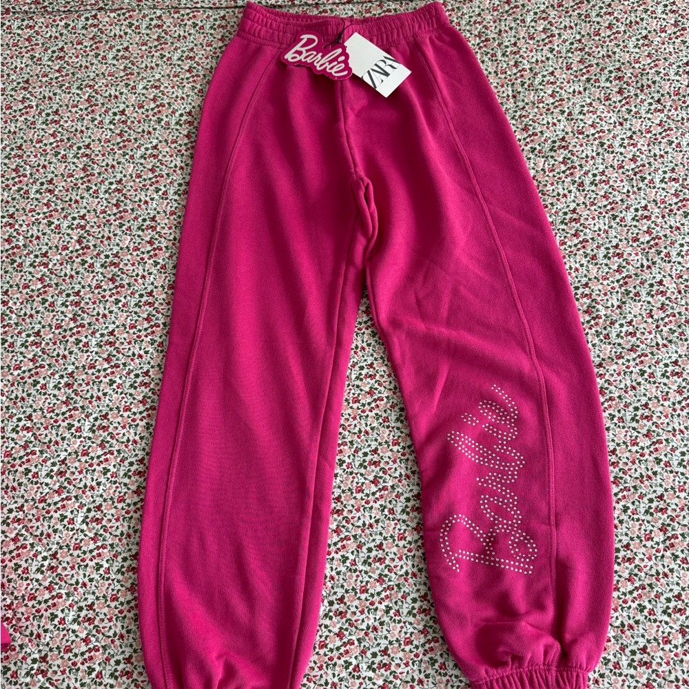 Zara Kids Girls Barbie Pink Glittery Sweatpants, 11-12, Limited Edition
